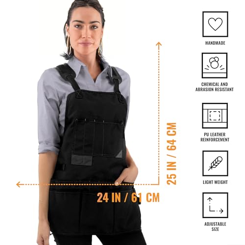 Under NY Sky Tool Apron, Magnetic Bits Holder, Cross-Back,18 Pockets, Black - color: Black