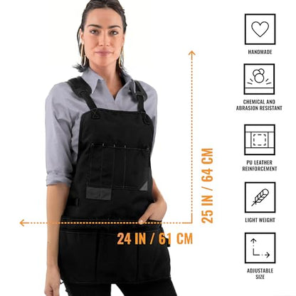 Under NY Sky Tool Apron, Magnetic Bits Holder, Cross-Back,18 Pockets, Black - color: Black