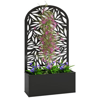 Outsunny Metal Raised Garden Bed with Trellis, Leaves Cut-Out - style: Leaves Cut-Out
