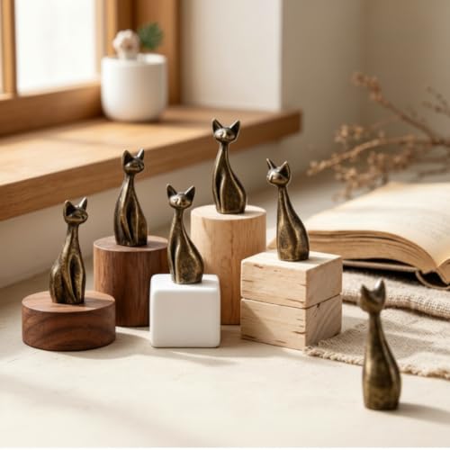 Civaner 50 Pcs Mini Brass Medieval Cat, Small Long-Necked Cat, Mini Animal - style: Cat