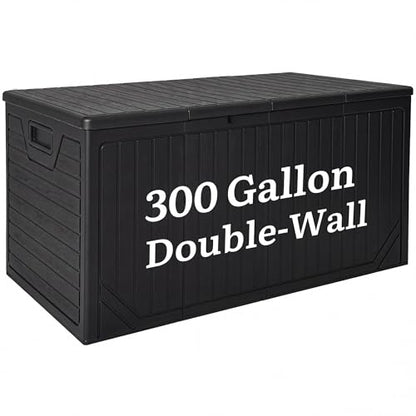 YITAHOME XXL 300 Gallon Extra Large Outdoor Deck Box, Lockable - color: Black, size: 300 Gallon