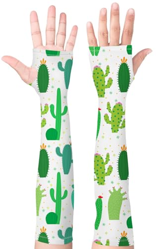 Gardening Sleeves for Women UV Sun Protection with Thumb Hole Anti-Scratch - color: Green Cactus