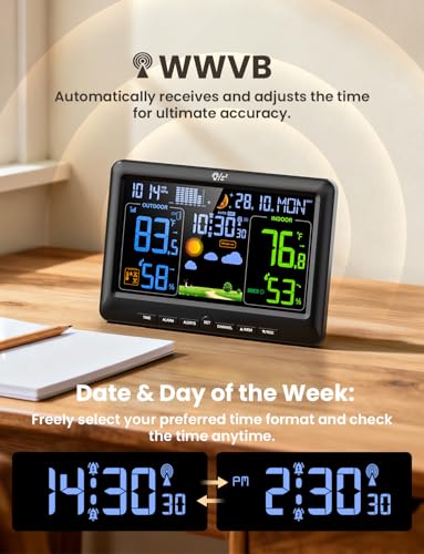 LIORQUE Weather Stations Indoor Outdoor Thermometer Wireless, Black