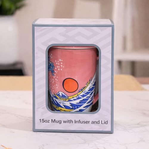 Tea Mug With Lid and Stainless Steel Infuser For Loose Leaf Tea Bag,15oz Tea Cup Porcelain, Hot Beverage Everyday Use Home Office, Gift Boxed (Sunset Wave) - style: Sunset Wave