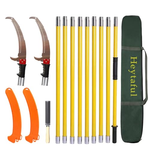 Manual Pole Saw 30 FT Extendable Tree Pruner High Branches Trimming for Pruning Palms and Shrubs with Long Handle (Yellow) - color: Yellow