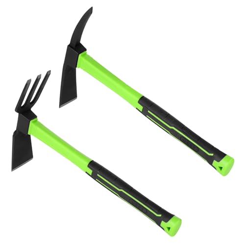2pcs Garden Tools Comfortable Handle Hoes for Garden Work Carbon Steel Outdoor Tools - color: Green