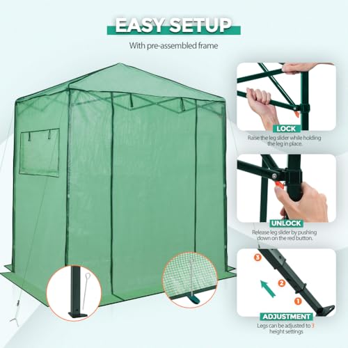 EAGLE PEAK 6x4 Easy Setup Small Pop Up Greenhouse, Clear/Green - color: Clear/Green, size: 6x4