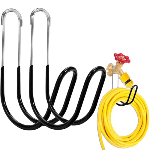 Garden Hose Holder Water Hose Hanger Wall Mounted,304Stainless Steel Solid Hose Hook Holds Up to 50Ft Garden Hose, Expandable Hose, Water Hose(Black Paint 2pcs) - color: Black paint, size: 5.5'' x 2