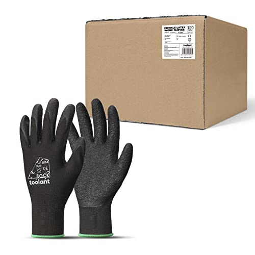 toolant Crinkle Latex Work Gloves, 120 Pairs, Black, Medium - color: Black - 120 Pairs, size: Medium