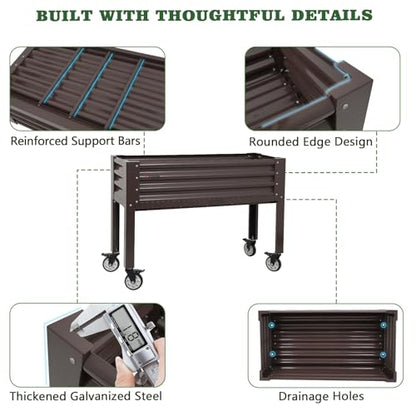 Anleolife Rolling Elevated Raised Garden Bed with Wheels, CaféBronze - color: Cafébronze, size: 48x18x35 in