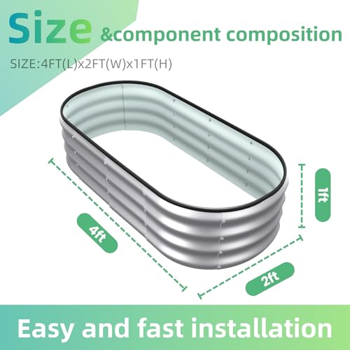 4x2x1 ft Oval Galvanized Metal Raised Garden Beds, Silver, 2PCS