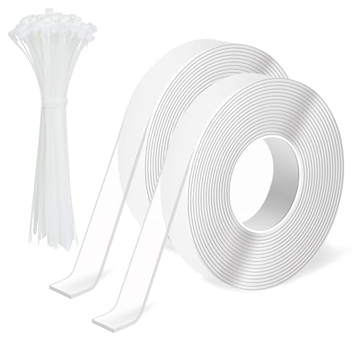 Ties and Tapes for Bird Spikes - 20PCS Plastics Zip Tie & 2PCS 3M Nano Adhesive Mounting Tape for Outdoor Use, Ideal for Keep Pigeons Cat Animal Away Plastic Spikes Bundling Fastening - color: White
