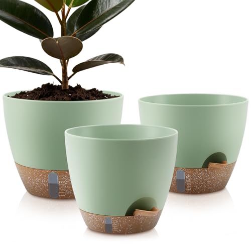QRRICA 9/10/12 Inch Self Watering Pots for Indoor & Outdoor Plants - color: Green, size: 12/10/9 Inch