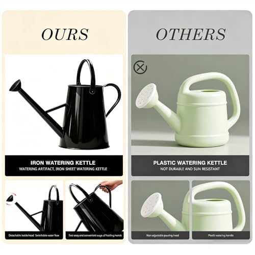 1.5 Gallon Metal Watering Can for Outdoor Plants, Large Watering Can, Black - color: Black