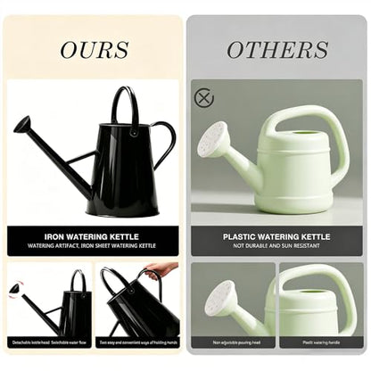 1.5 Gallon Metal Watering Can for Outdoor Plants, Large Watering Can, Black - color: Black