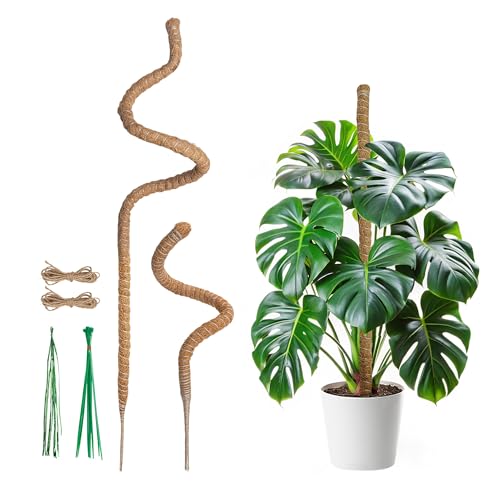 Mcbazel 2 Pack Bendable Moss Pole Kit (47" & 23") for Plants Monstera - Mixed Size Coco Coir Plant Support Stakes for Tall & Medium Indoor Vines - Flexible Totem Stick with Full Garden Ties - size: 1x60CM/23inch+1x120CM/47inch