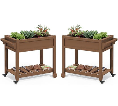 SERWALL Raised Garden Bed on Wheels with Storage Shelf Set of 2,Brown - color: Brown, size: 2 Pack