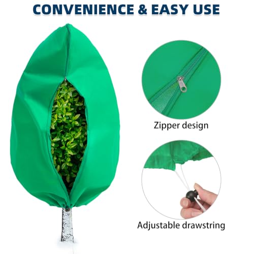 Homimp Plant Covers Freeze Protection,4 PCS Frost Covers with Zipper Drawstring (31.5" x 39.4") Plant Protection Cover Bags for Outdoor Winter Frost Cold Weather Shrubs Trees Jacket Covers,Green - size: 31.5"W x 39.4"H