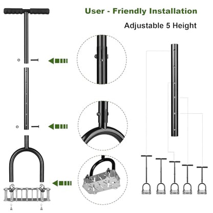 Manual Lawn Aerator Tool Heavy Duty Steel Spikes, Core Aerator with Spring-Loaded Automatic Soil Ejection, Dual-Height Adjustable Wide Foot Plate for Yard, Garden, Lawn Aeration - size: Stainless Steel C