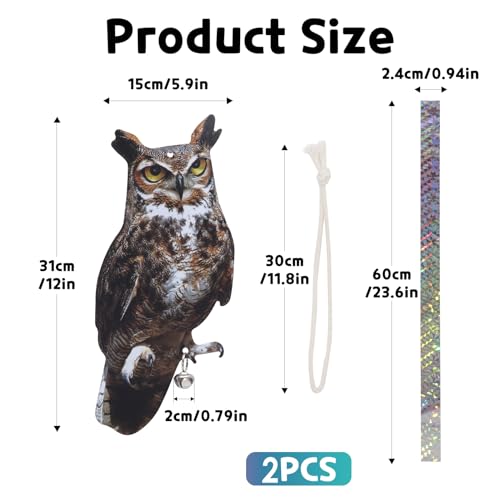 Bird Scarer, 2Pack Fake Owl Hanging Owl to Keep Birds Away Reflective Hanging Bird Decoration to Keep Birds Away from Garden Patio Windows, Mighty Hawks 2pcs - color: Mighty Hawks 2pcs