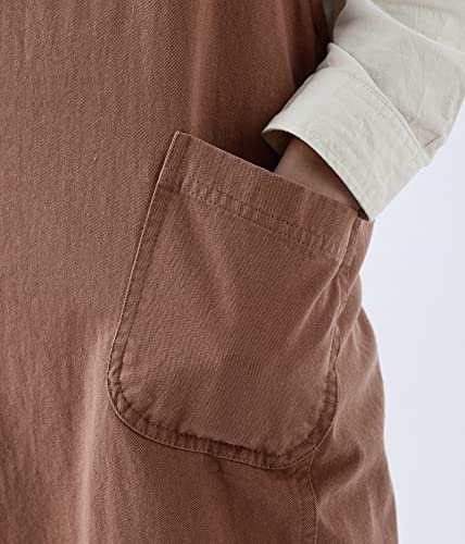 Japanese Cotton Linen Cross Back Apron with Pockets,Fashion Pinafore Dress for Gardening Painting Cleaning Cooking - color: Red
