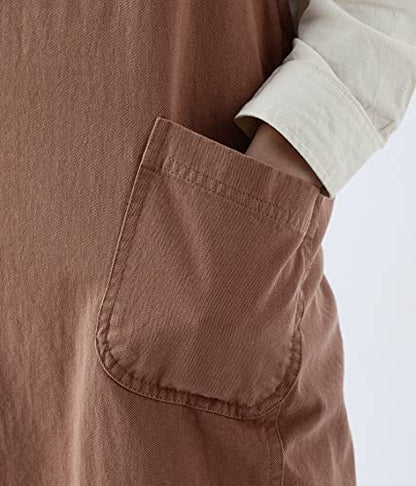 Japanese Cotton Linen Cross Back Apron with Pockets,Fashion Pinafore Dress for Gardening Painting Cleaning Cooking - color: Red