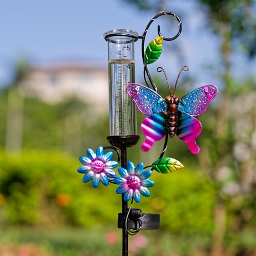 Solar Rain Gauge with 5-Inch Glass Tube, Butterfly Decor - color: Butterfly -Multi