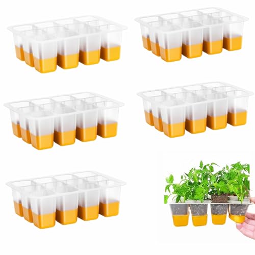 5pcs Seed Starter Tray, Silicone Seeding Starter with Pop-Out Cells (60 Cells in Total), Plant Growing Trays for Seed Starter, Indoor Seeding Planting Growing(5PCS,Orange) - size: 5PCS Orange