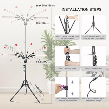 FRGROW 10Head Grow Light with Stand for Tall&Large Indoor Plants - size: Stand-10Head-90W
