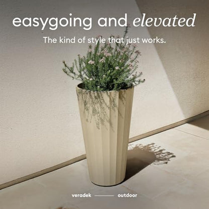 Veradek Column Series Tall Planter - Tapered Outdoor Planter with Shelf - color: Sand, style: Wide Groove - 2 Pack