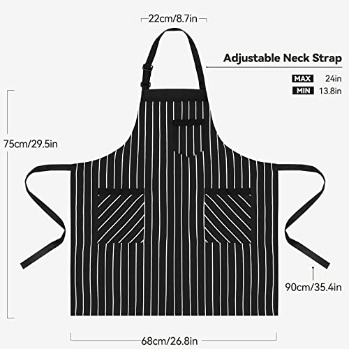 NLUS 2 Pack Cooking Aprons for Women with Pockets Adjustable Kitchen Bib Aprons for Women Men Chef, Black/White Stripe (Black/White Stripes) - color: Dark Black/White-2