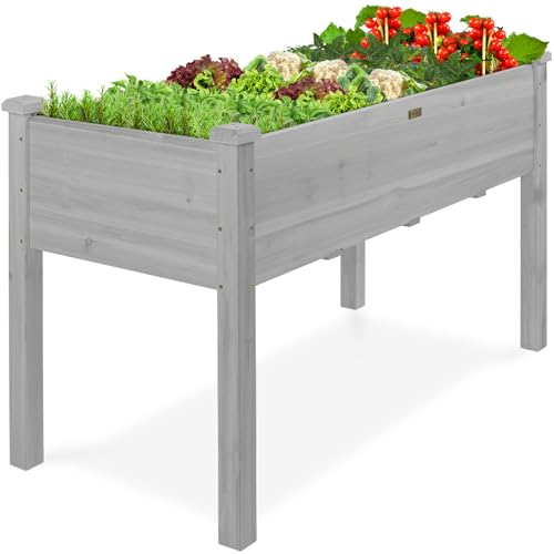 Best Choice Products 48x24x30in Raised Garden Bed, Elevated Wood Planter Box Stand for Backyard, Patio, Balcony w/Bed Liner, 200lb Capacity - Gray - color: Gray, size: 48x24x30in