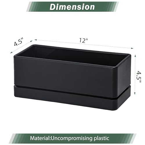 D'vine Dev 2-Pack Rectangular Planters, 12 x 4.5 in, Black, 76-X-B-2 - color: Black