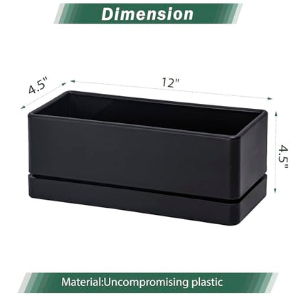 D'vine Dev 2-Pack Rectangular Planters, 12 x 4.5 in, Black, 76-X-B-2 - color: Black