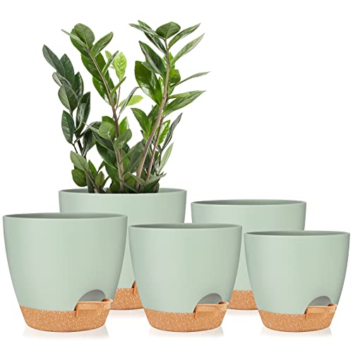 GARDIFE 5/5.5/6/6.5/7 Inch Self Watering Planters, Green - color: 7-green, size: 7/6.5/6/5.5/5 inch|5 pcs