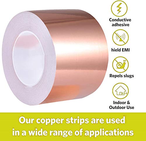 Copper Foil Tape (4 inch X 33 FT) with Double-Sided Conductive Adhesive for Guitar & EMI Shielding,Stained Glass Making,Electrical Repairs,Paper Circuits,Soldering,Grounding,DIY Copper Tape - size: 4 inch X 33 FT