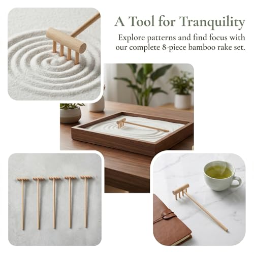 Garneck 64Pcs Mini Zen Garden Rakes Bamboo Sand Rake Set for Desktop Trays - size: 14X3.5CM