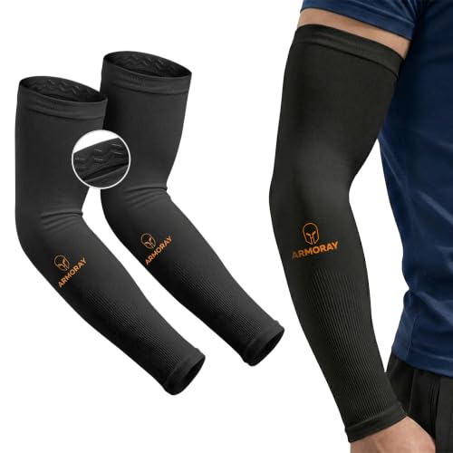 ARMORAY Arm Sleeves for Men or Women Anti Slip Basketball Golf Running Football Cycling - color: Black (1 Pair)