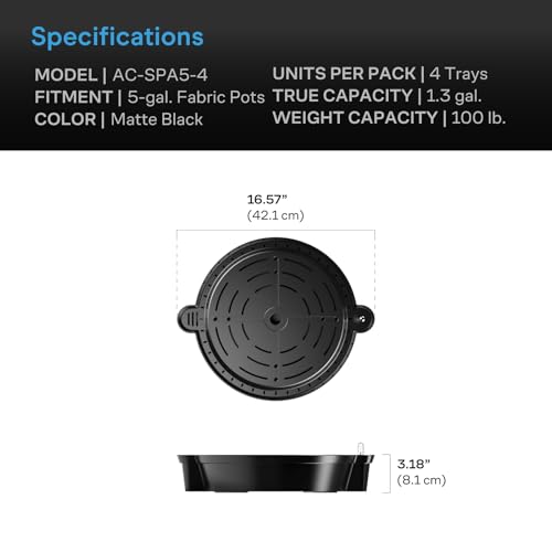 AC Infinity Self-Watering Fabric Pot Base, Auto-Irrigation, 4-Pack - size: Standard