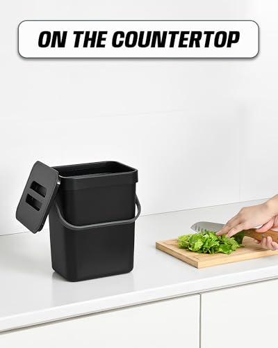 1.3 Gal Kitchen Compost Bin, Hanging Small Trash Can, 5L, Black - color: BLACK, size: 5 L / 1.3 Gal - Lid