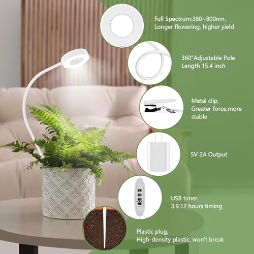 Grow Lights for Indoor Plants, Clip-On Plant Light, White, 2 Pack - color: White，2 pack