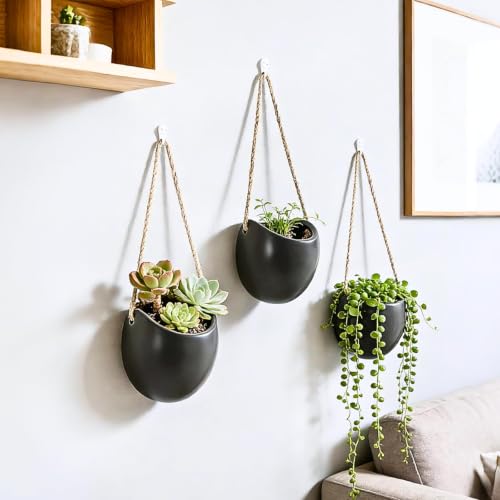 4 to 5 inch Ceramic Planters Wall Hanging Vases Decor - Set of 3 - color: Gray
