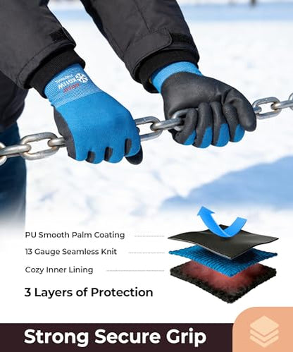 KAYGO Winter Work Gloves Thermal Insulated, PU Coated,12 Pairs, KG11W - color: Blue (Thermal), size: Large