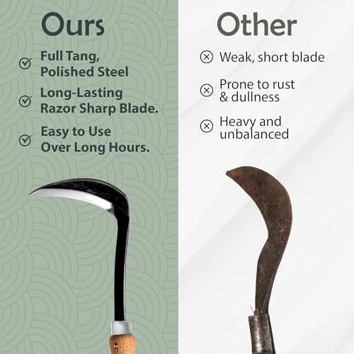 Muldale Japanese Hand Weeding Sickle – Curved Razor Hoe Garden Tool