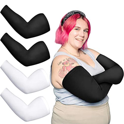 Chuarry 4 Pairs Plus Size Cooling Arm Sleeves for Women Men UV Sun Protection Oversized Flabby Arm Wraps - color: Black, White