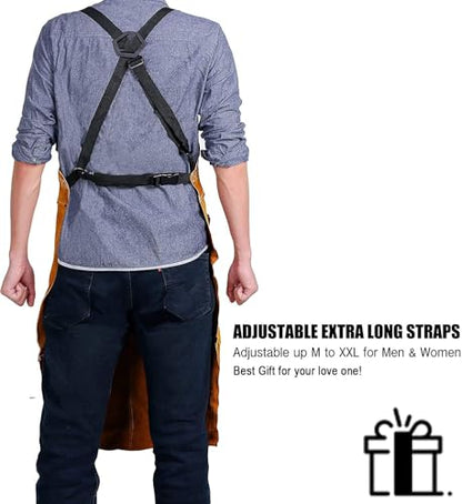 QeeLink Leather Welding Apron 6 Pockets Heat Flame Resistant for Blacksmith - color: Brown, size: 24"x 36"