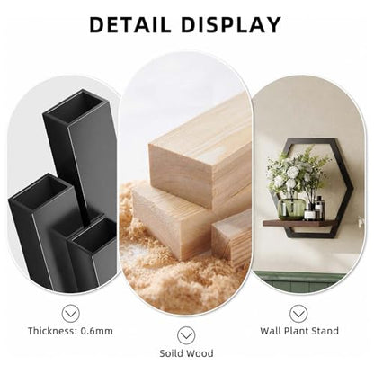 2 Pack Hexagon Wall Plant Stands, 9 Inch Walnut Wood Shelf Black - color: 2 Pack Black-a