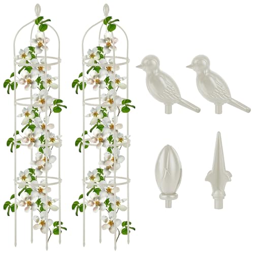 2 Pcs Garden Obelisk Trellis for Climbing Plants Outdoor 6 Ft Rose Bush Round Trellis for Pots Rustproof Metal Pipe with Plastic Coated Plant Flower Trellises for Clematis Vine Jasmine Support - color: White, size: 6 Ft(2 Pcs)