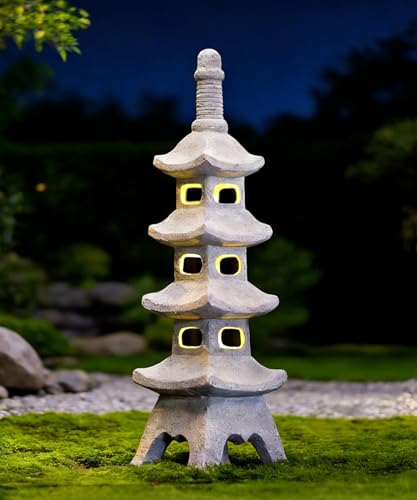 Nacome Solar Pagoda Garden Statues: Multi-Layer Outdoor Zen Decor - color: 65cm Gray