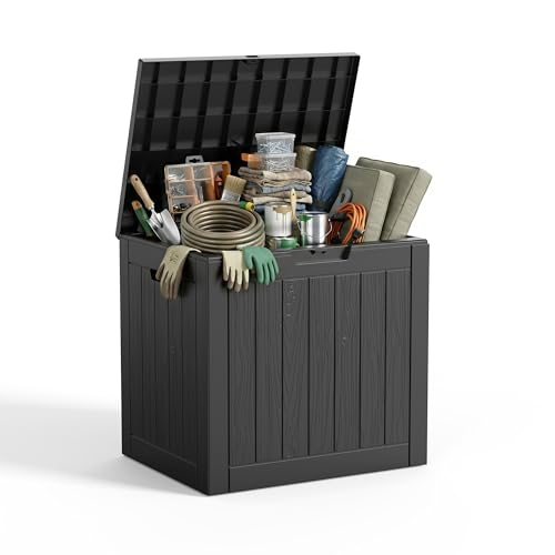 DRATO 35 Gallon Outdoor Storage Box Waterproof, Resin Small Deck Box, Black - color: Black, size: 35 Gallon